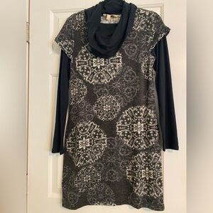 Aryeh Black printed long sleeve cowl neck sweater dress. Size Medium.